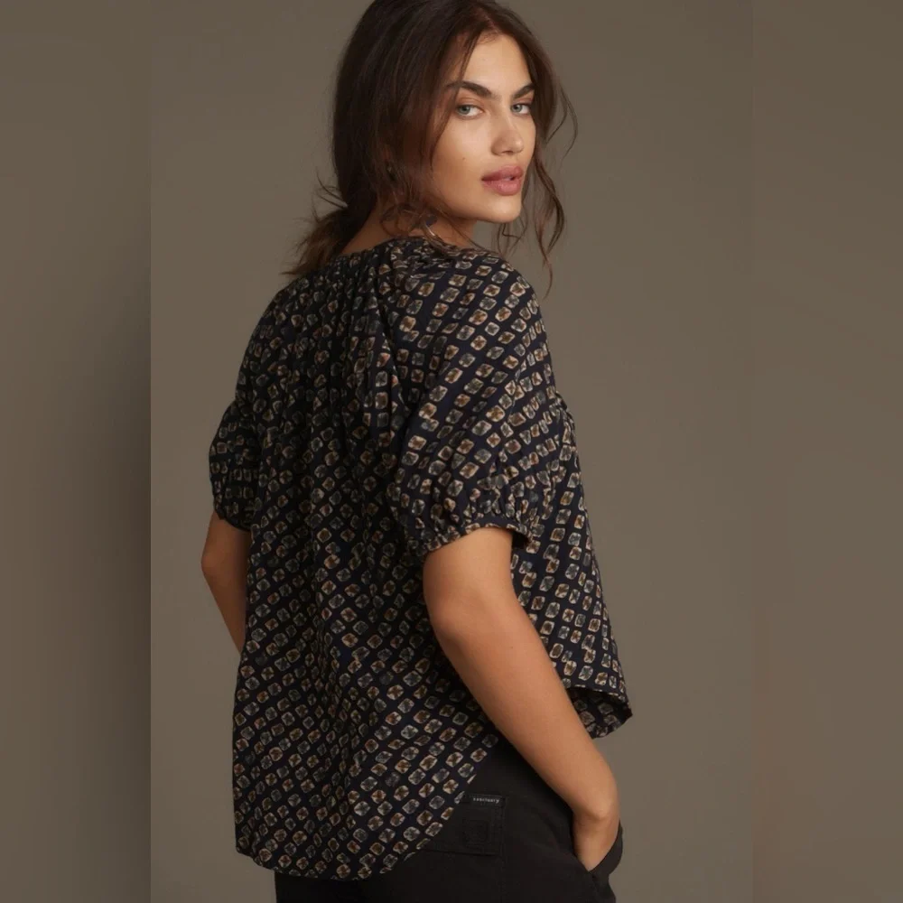NWT Size XS (P2P 19.5") - Pilcro Puff-Sleeve Gauze Blouse (100% Cotton) - Picture 3 of 16